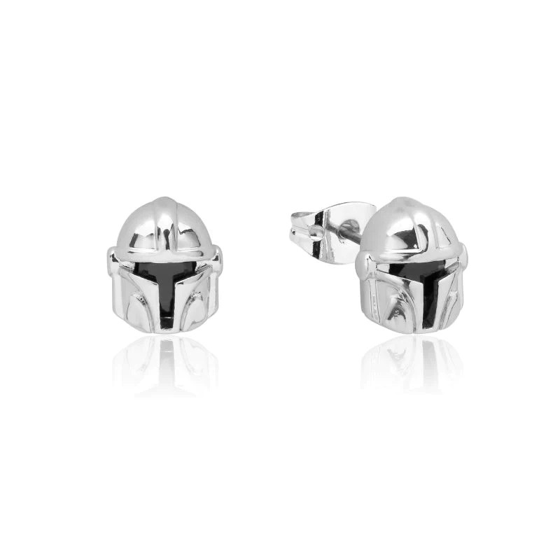Couture Kingdom Star Wars The Mandalorian Helmet Precious Metal Crystal Stud Earrings