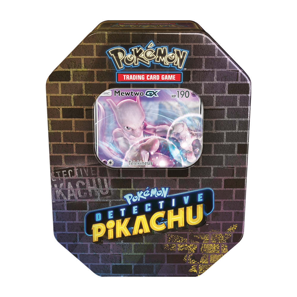 Details About New Pokemon Tcg Detective Pikachu Collector Tins Mewtwo Gx Tin