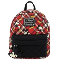 Loungefly Disney Mickey Mouse Red Plaid Twill Nylon Pocket Mini Backpack