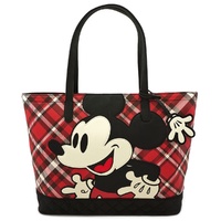 Loungefly Disney Mickey Mouse Red Plaid Twill Tote Bag